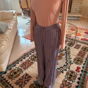 Anthropologie Blue and Pink Patterned Wide Leg Pants
